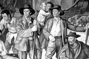 The wagon train migration of 1843 (Oregon State Capitol mural).
